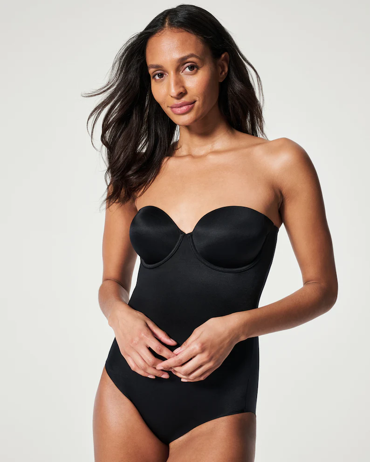Suit Your Fancy Strapless Cupped Panty Bodysuit Very Black