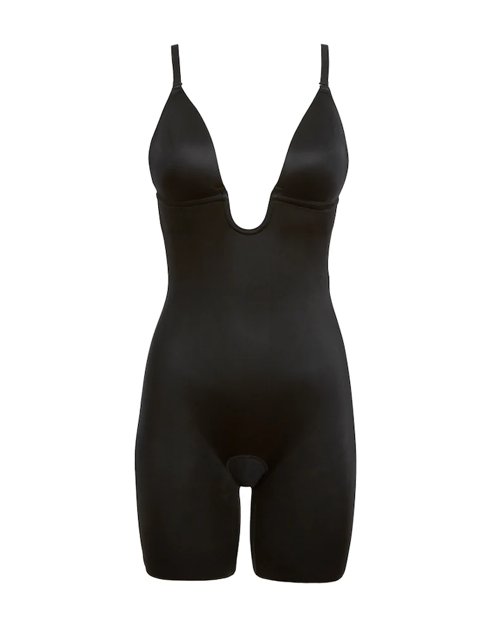 Spanx, Suit Your Fancy Low-Back Plunge Thong Bodysuit, Women, Very Black