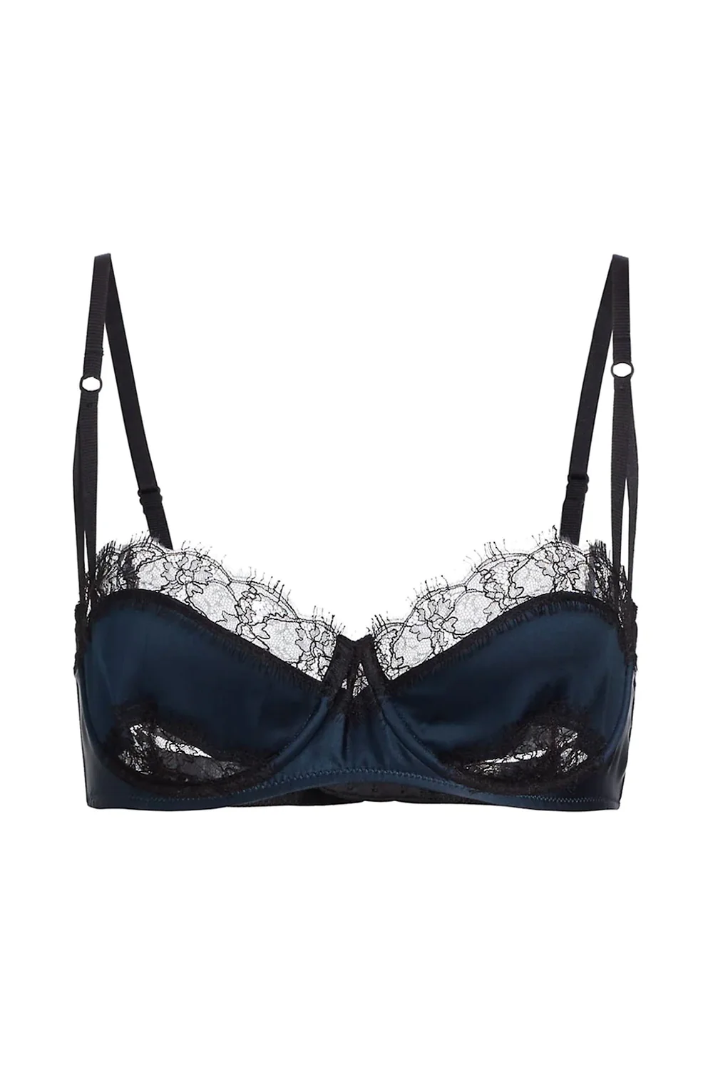Lace Inset Balconette Bra French Navy