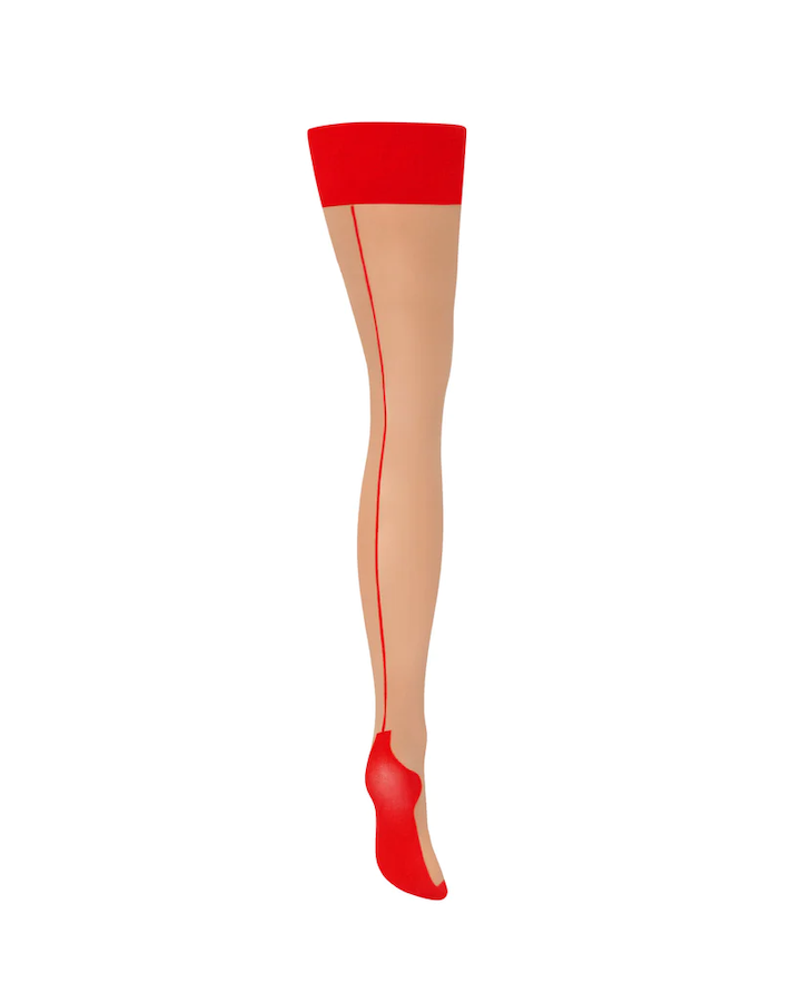 Back Seam Leg / Plain Top Stockings Sheer / Red