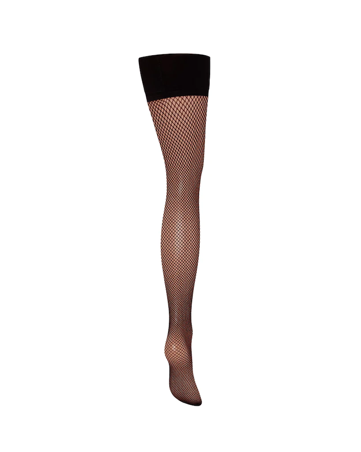 Fishnet Leg / Plain Top Stockings Black